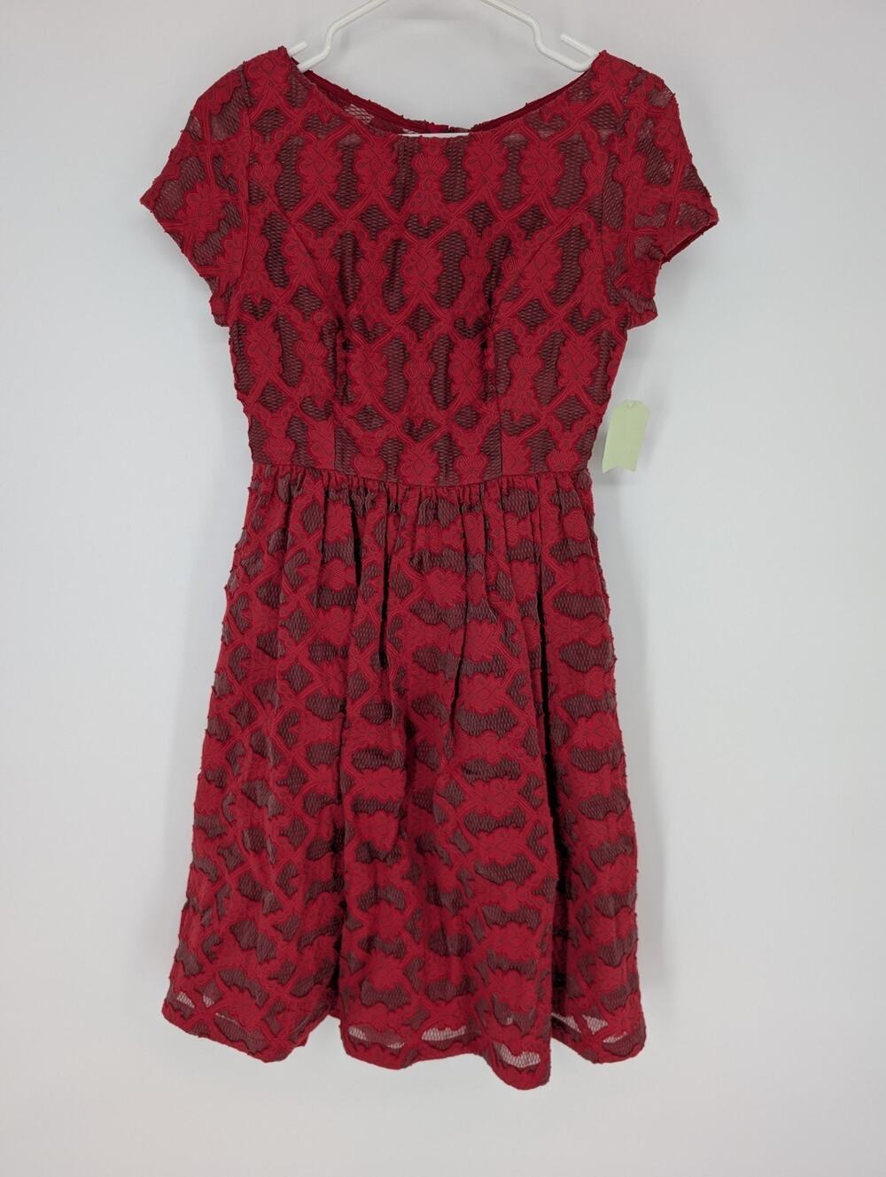 Moulinette Soeurs Dress Sz 0 Anthropologie Ruby Red Lace Fit Flare Lined New